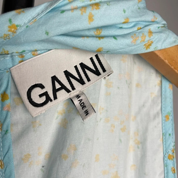 Ganni Blue Floral‎ Printed Cotton Poplin Sleeveless Twist-Front Midi Dress - Picture 10 of 15